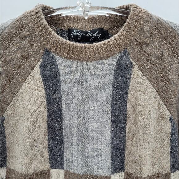 Gladys Bagley Vintage Angora Bohemian Geometric Crew Neck Oversized Sweater Top - Picture 6 of 13